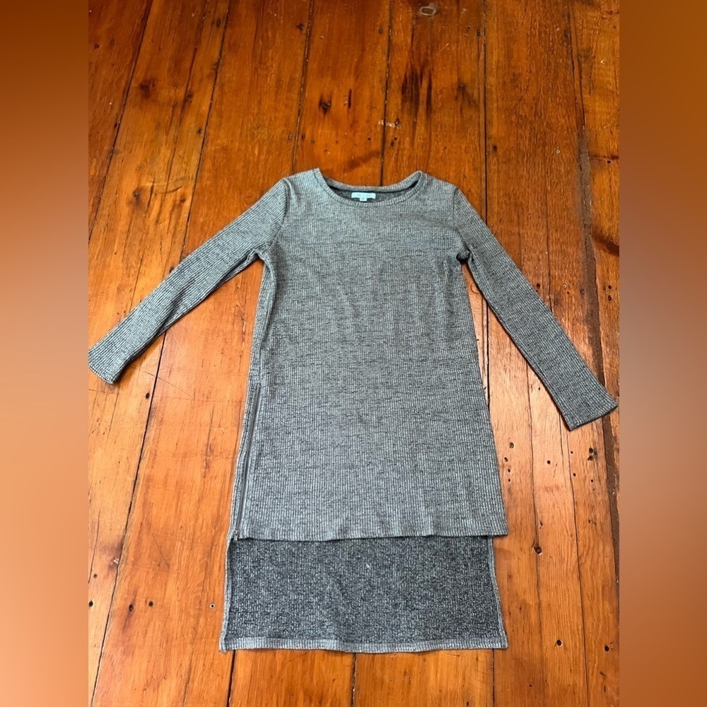She + Sky ribbed gray fitted tunic dress hi lo long sleeve warm cozy size medium
